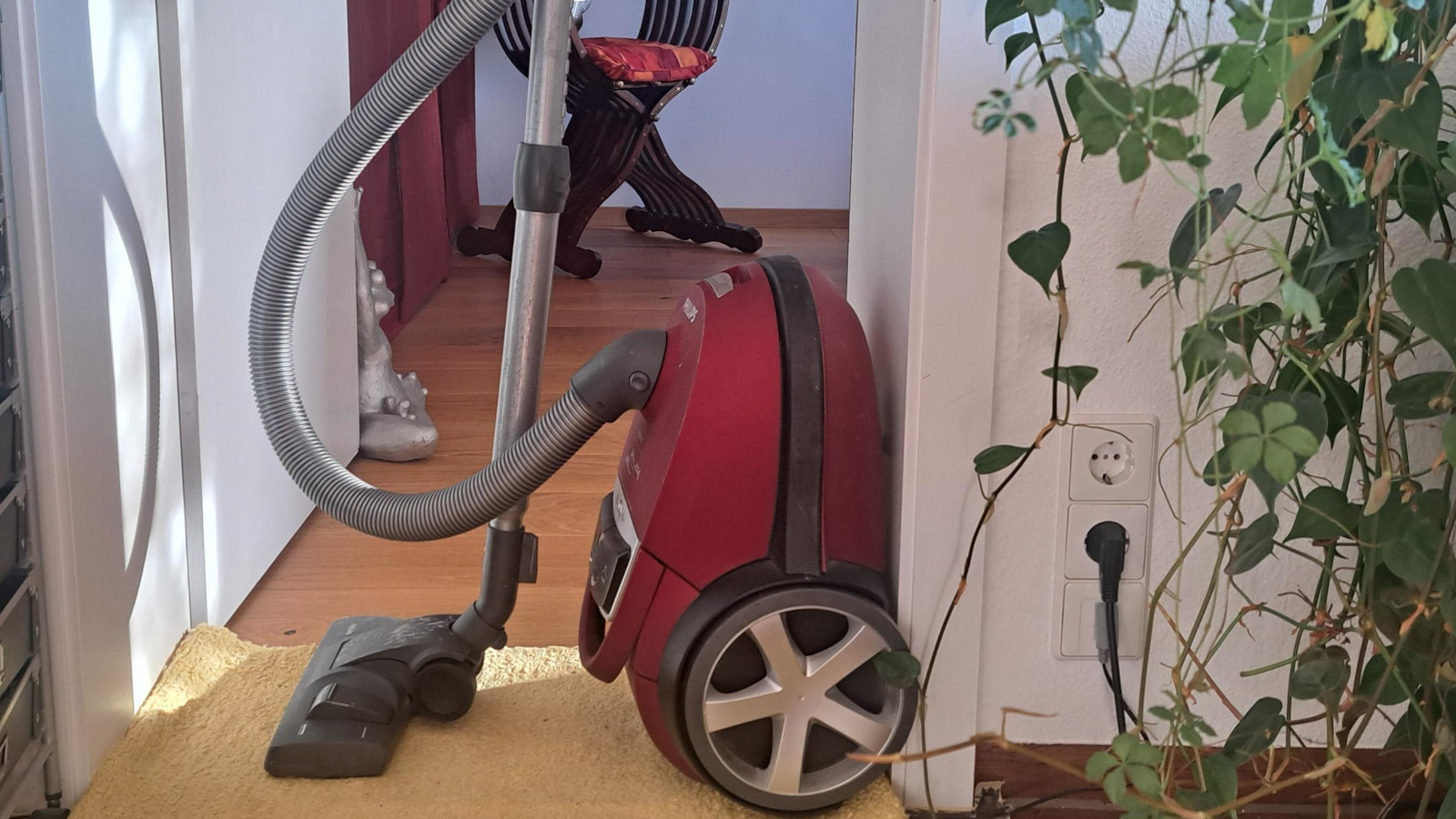 Raumpflege Staubsauger vor einer offenen Tür